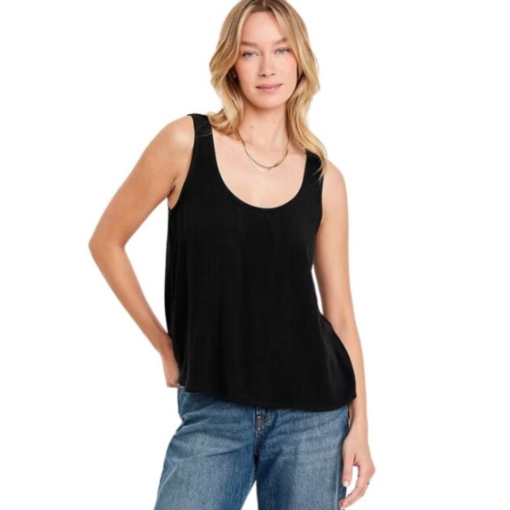 Old Navy Black Boxy Tank Top XXL Tall Loose Fit Sleeveless Rayon EUC